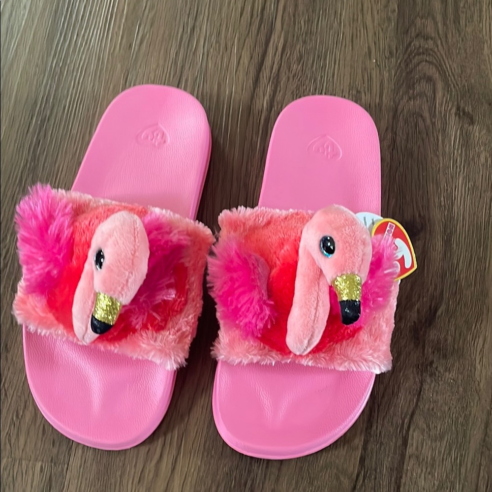 Ty Fashion Gilda the Flamingo Kids Plush Slippers Size ( 5-7 ) NWT